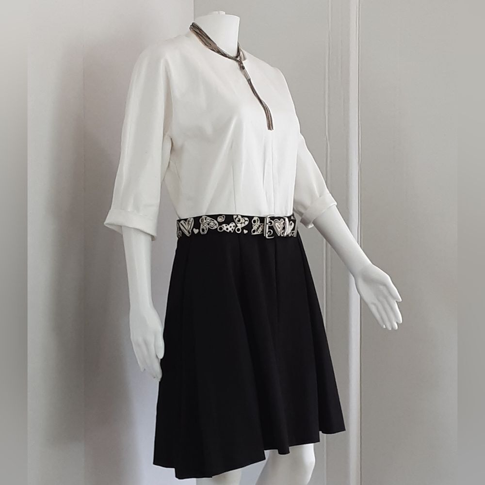GAP Cotton Blend White 3Qtr Dolman Sleeve | Black Bottom Pleated Dress Sz 12